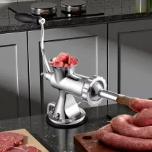 VEVOR Picadora de carne manual, picadora de carne manual de acero inoxidable 304 con ventosa + abrazadera de mesa de acero, picadora de carne para hacer salchichas y 2 platos de corte, tubo de salchicha, cabezal de molienda para galleta de pimienta de res