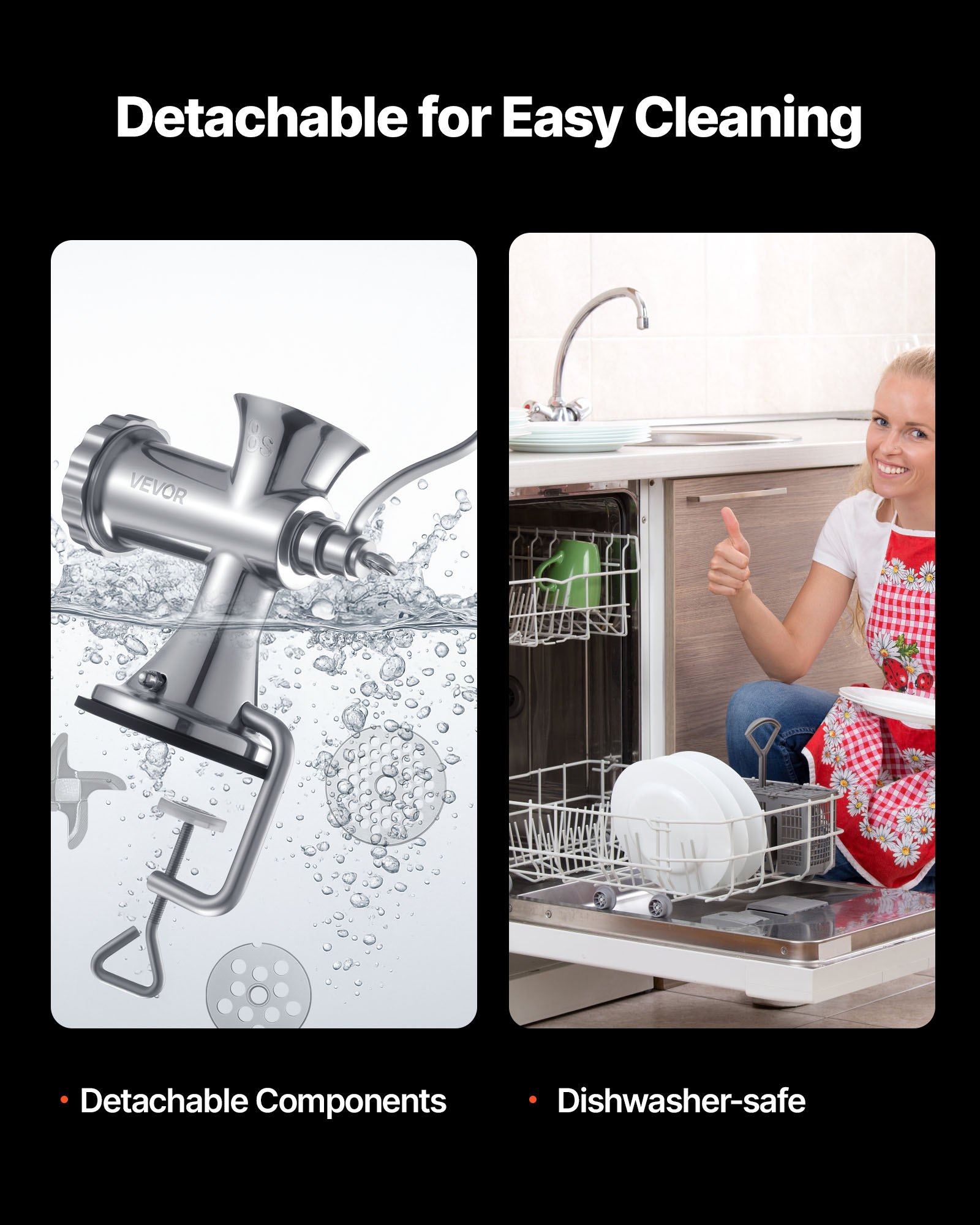 VEVOR Picadora de carne manual, picadora de carne manual de acero inoxidable 304 con ventosa + abrazadera de mesa de acero, picadora de carne para hacer salchichas y 2 platos de corte, tubo de salchicha, cabezal de molienda para galleta de pimienta de res