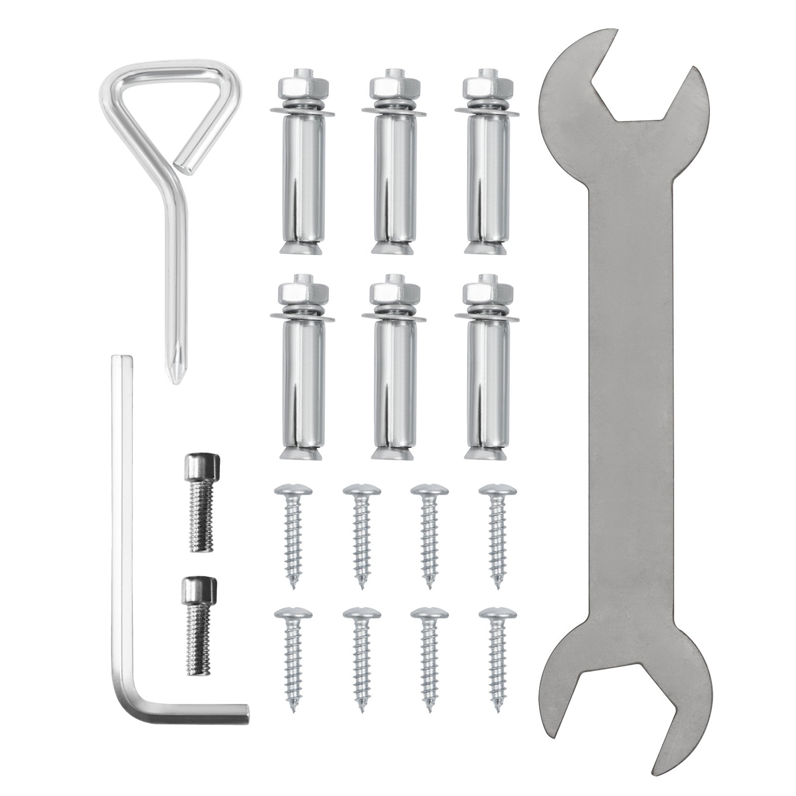 Kit de instalación de pasamanos de acero inoxidable VEVOR con tornillos, pernos, llave y llave.