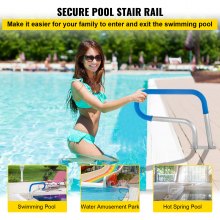 VEVOR Pool Rail 30x22 Pool Railing 304 Acero inoxidable 250LBS Capacidad de carga Pasamanos de piscina plateado a prueba de herrumbre Pasamanos de piscina humanizado con cubierta de agarre azul y broca M8 y tornillos autorroscantes