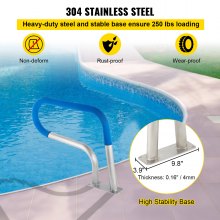 VEVOR Pool Rail 30x22 Pool Railing 304 Acero inoxidable 250LBS Capacidad de carga Pasamanos de piscina plateado a prueba de herrumbre Pasamanos de piscina humanizado con cubierta de agarre azul y broca M8 y tornillos autorroscantes