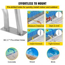 VEVOR Pool Rail 30x22 Pool Railing 304 Acero inoxidable 250LBS Capacidad de carga Pasamanos de piscina plateado a prueba de herrumbre Pasamanos de piscina humanizado con cubierta de agarre azul y broca M8 y tornillos autorroscantes