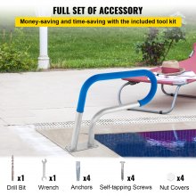 VEVOR Pool Rail 30x22 Pool Railing 304 Acero inoxidable 250LBS Capacidad de carga Pasamanos de piscina plateado a prueba de herrumbre Pasamanos de piscina humanizado con cubierta de agarre azul y broca M8 y tornillos autorroscantes