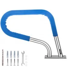 Barandilla de piscina VEVOR de 30 x 22 pulgadas, de acero inoxidable 304, con capacidad de carga de 250 lb, color plateado, resistente a la corrosión, con cubierta de agarre azul, broca M8 y tornillos autorroscantes.