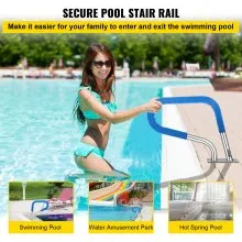 VEVOR Pool Rail 32x23 Barandilla de piscina 304 Acero inoxidable 250LBS Capacidad de carga Pasamanos de piscina plateado a prueba de herrumbre Pasamanos de piscina humanizado con cubierta de agarre azul y broca M8 y tornillos autorroscantes