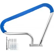 Barandilla de piscina VEVOR 39x32 Barandilla de piscina 304 Acero inoxidable 250LBS Capacidad de carga Pasamanos de piscina plateado a prueba de herrumbre Pasamanos de piscina humanizado con cubierta de agarre azul y broca M8 y tornillos autorroscantes