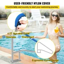 VEVOR Pool Rail 55x32 Pool Railing 304 Acero inoxidable 250LBS Capacidad de carga Pasamanos de piscina plateado a prueba de herrumbre Pasamanos de piscina humanizado con cubierta de agarre azul y broca M8 y tornillos autorroscantes