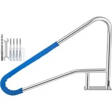 VEVOR Pool Rail 55x32 Pool Railing 304 Acero inoxidable 250LBS Capacidad de carga Pasamanos de piscina plateado a prueba de herrumbre Pasamanos de piscina humanizado con cubierta de agarre azul y broca M8 y tornillos autorroscantes