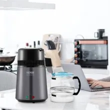VEVOR Destilador de agua, filtro purificador de agua pura de 4 litros y 1,05 galones para encimera del hogar, fabricante de agua destilada de 750 W, destilador interior de acero inoxidable para hacer agua limpia, gris