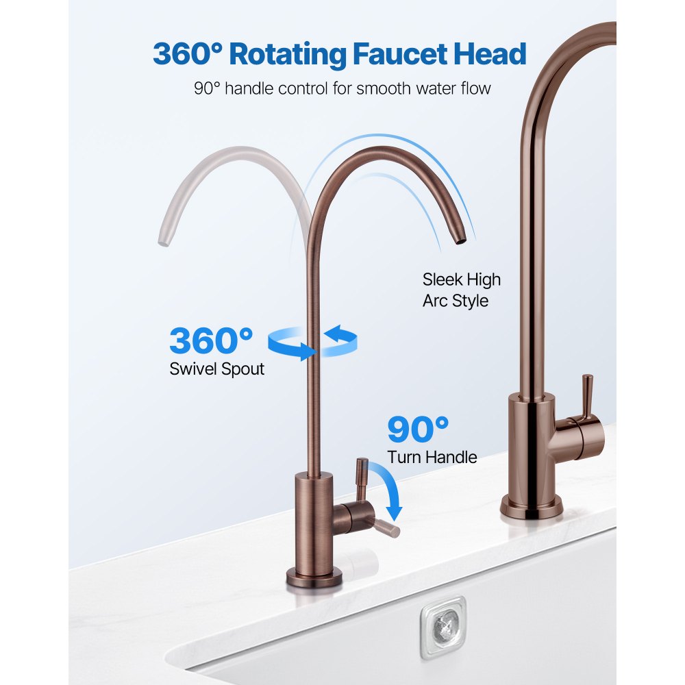 Grifo de agua VEVOR Ro, grifo de acero inoxidable sin plomo, grifos de agua potable con válvula de latón macizo, resistente a la corrosión y duradero para cocina, barra de bar, cafetería, bronce antiguo.