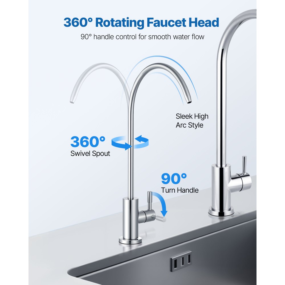Grifo VEVOR de acero inoxidable, grifos de agua potable sin plomo, grifo de ósmosis inversa con válvula de latón macizo, grifos de agua filtrada de arco alto para fregadero de cocina, barra de bar, cafetería, níquel cepillado.