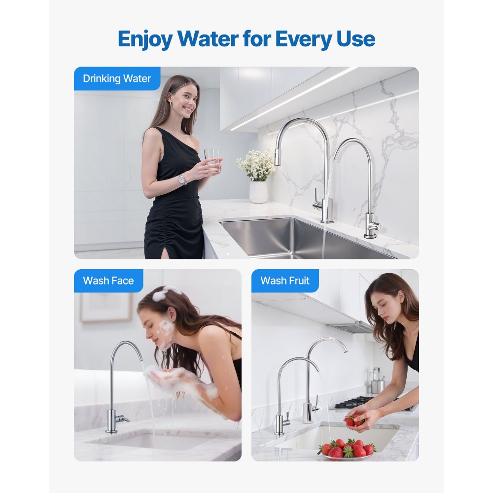 Grifo VEVOR de acero inoxidable, grifos de agua potable sin plomo, grifo de ósmosis inversa con válvula de latón macizo, grifos de agua filtrada de arco alto para fregadero de cocina, barra de bar, cafetería, níquel cepillado.