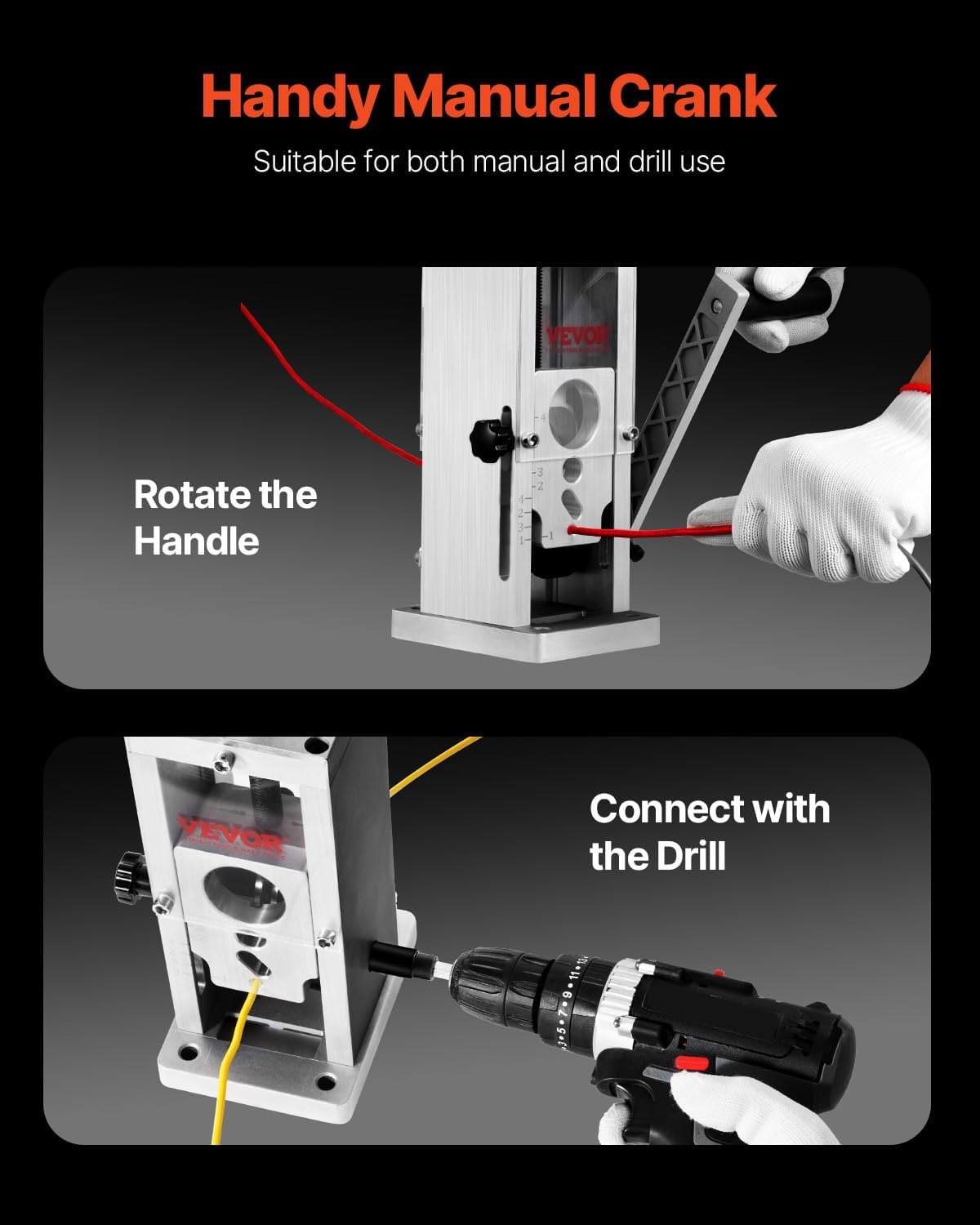 VEVOR Hand-Operated Wire Stripper, 0.06''-1.5'' Cable Removal Tool, Drill Attachment Option, Clear Depth Gauge, Lightweight Aluminum Build for Efficient Copper Scrap Processing