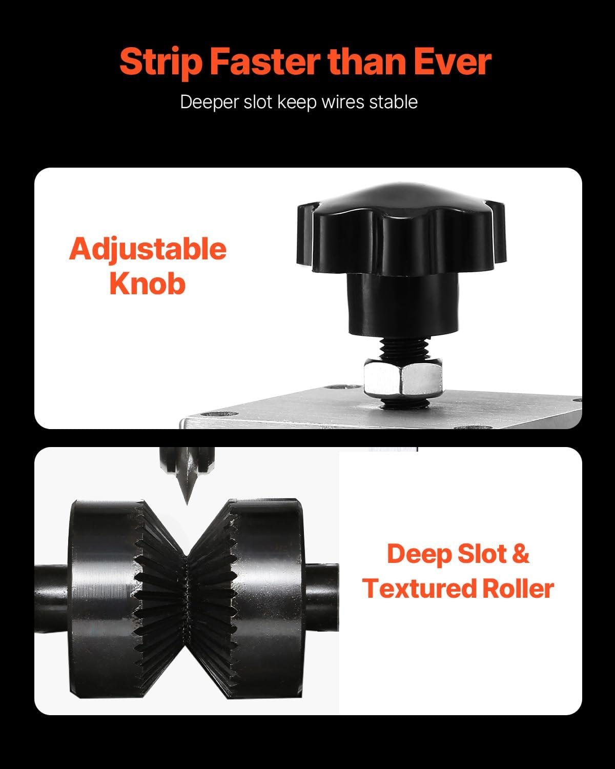 Pelacables manual VEVOR, herramienta para retirar cables de 0,06'' a 1,5'', opción de taladro, medidor de profundidad transparente, construcción ligera de aluminio para un procesamiento eficiente de chatarra de cobre.