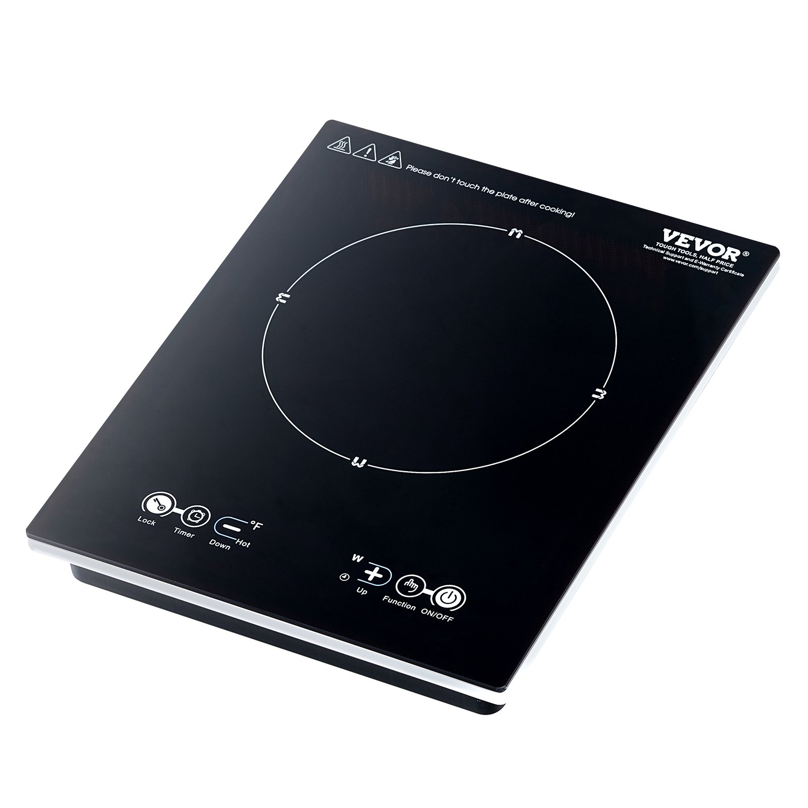 Placa de inducción portátil VEVOR, quemador eléctrico de 1800 W con 9 ajustes de temperatura, placa de inducción de encimera con temporizador de 3 h, bloqueo para niños, fácil de limpiar, para cocinar en casa.