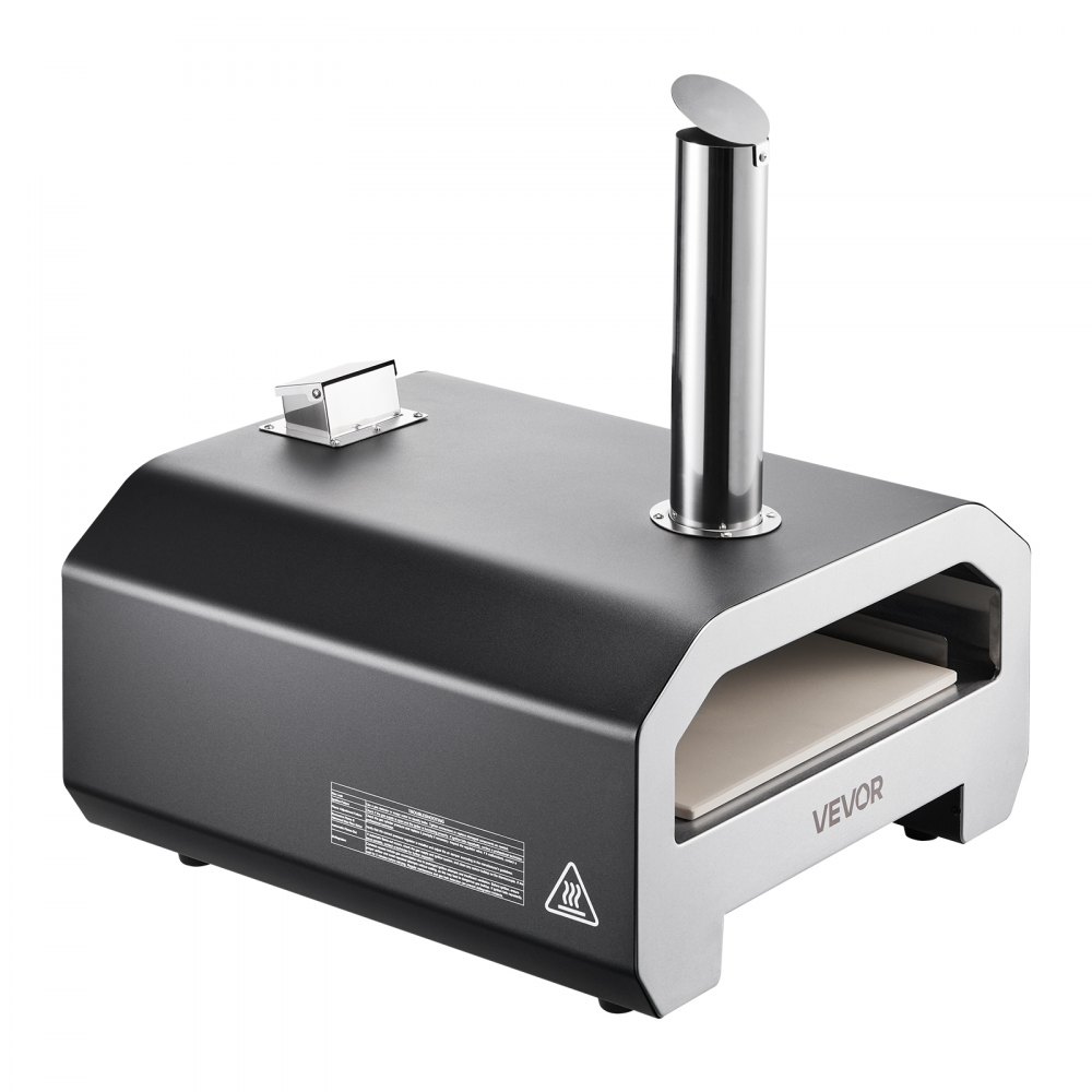 Horno de pizza VEVOR de doble combustible para exteriores, 40 cm (16 pulgadas), funciona con leña y gas propano. Horno portátil para hacer pizzas con pellets y propano, con termómetro y carcasa negra con acabado en pintura metalizada. Ideal para acampar y cocinar al aire libre.