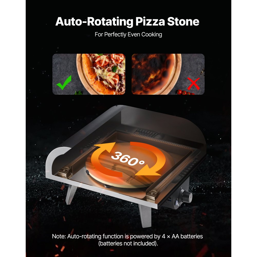 Horno de pizza exterior VEVOR, 30 cm, a gas propano, portátil, con rotación eléctrica, piedra para pizza gruesa, bolsa de transporte, ideal para patio, jardín, camping, color negro.