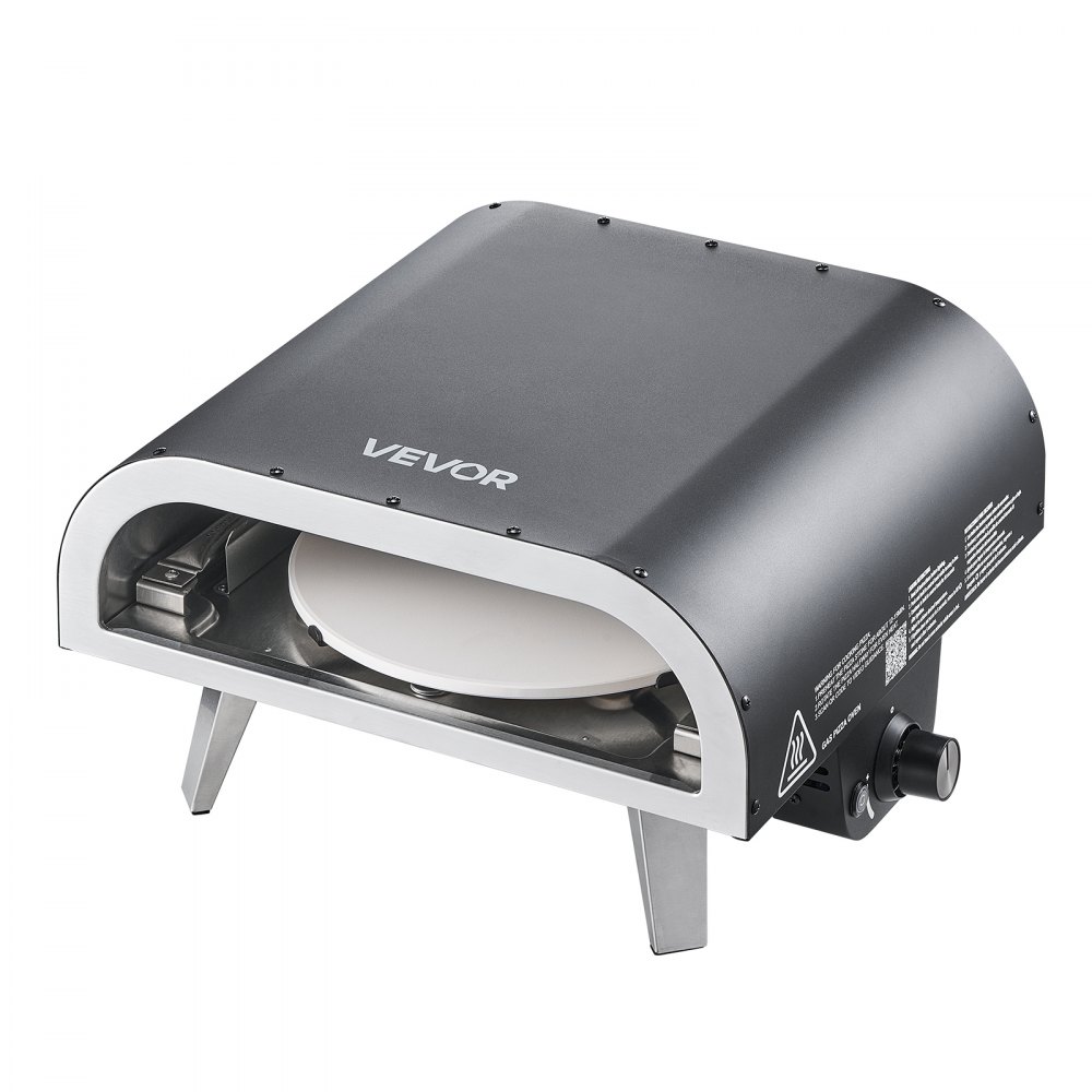 Horno de pizza exterior VEVOR, 30 cm, a gas propano, portátil, con rotación eléctrica, piedra para pizza gruesa, bolsa de transporte, ideal para patio, jardín, camping, color negro.
