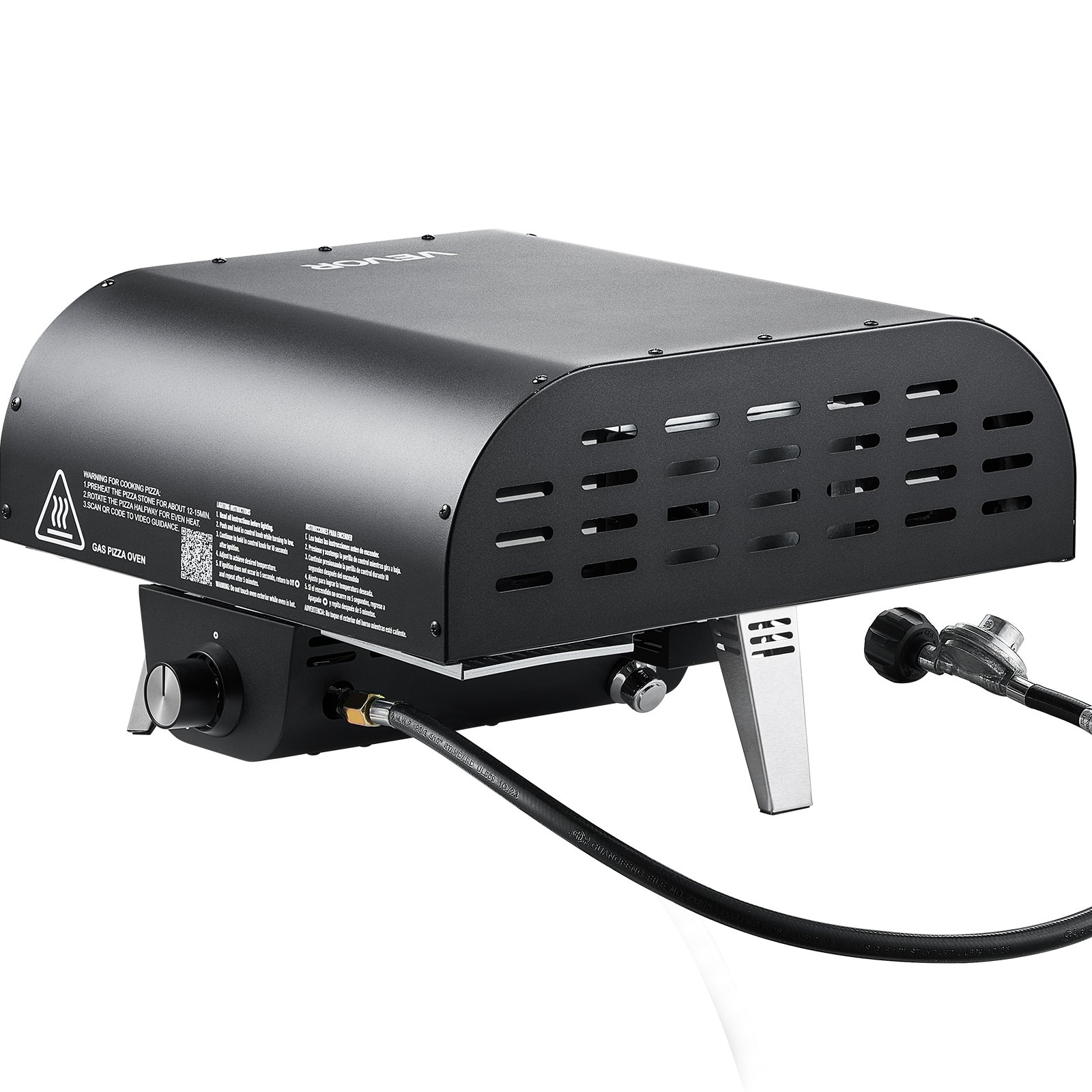 Horno de pizza exterior VEVOR, 30 cm, a gas propano, portátil, con rotación eléctrica, piedra para pizza gruesa, bolsa de transporte, ideal para patio, jardín, camping, color negro.