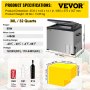 Especificaciones del refrigerador VEVOR de 12 voltios: 30 l, 60 w, -20 °C a 20 °C, 12/24 V CC, admite 45 latas.