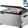 Refrigerador VEVOR de 12 voltios con capacidad para frutas y latas, con aplicación de teléfono inteligente para control.