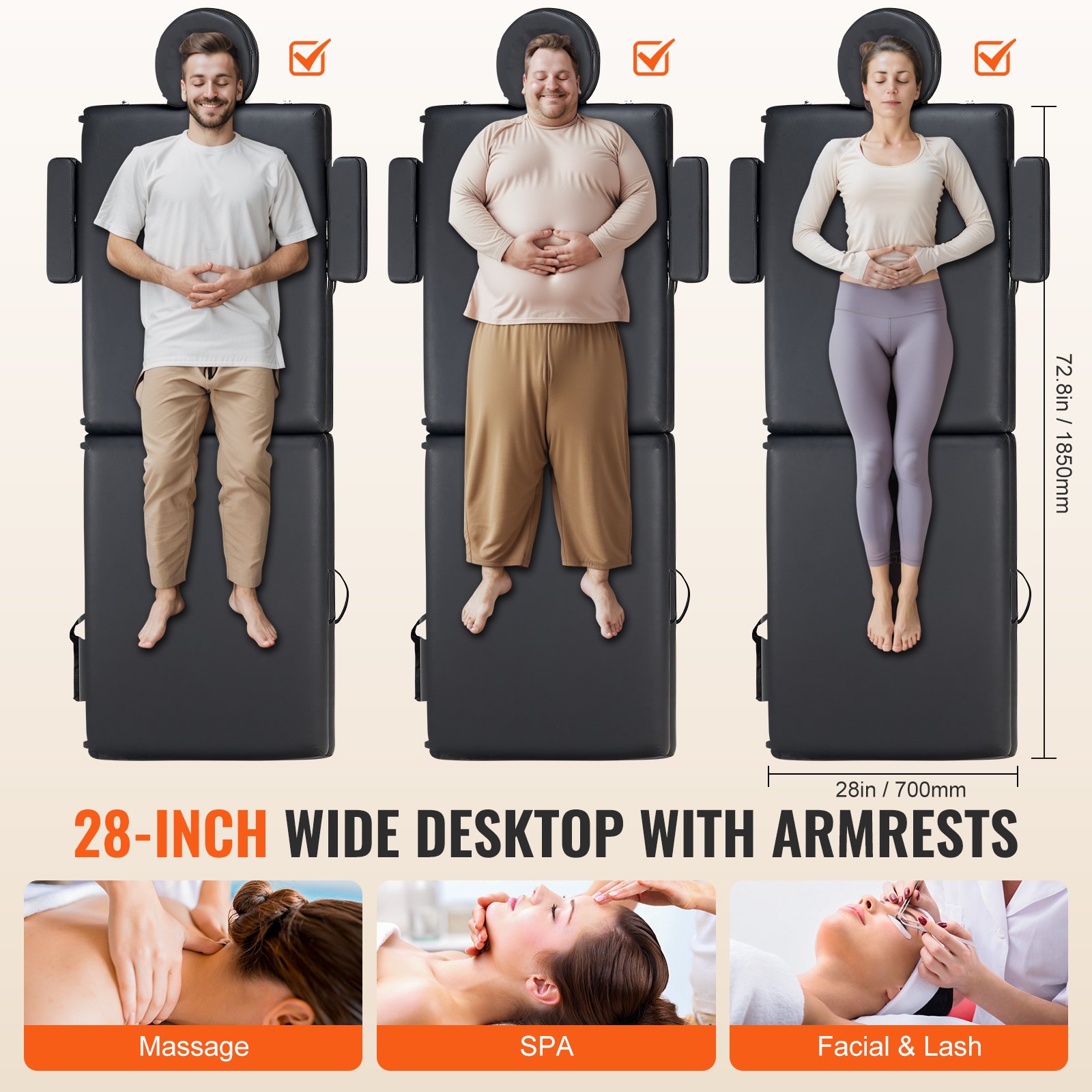 Camilla de masaje portátil VEVOR de 71 cm de ancho, ligera y plegable, con 2 camas plegables, altura ajustable de 8 niveles, para salón de tatuajes, con reposacabezas, reposabrazos, paleta y bolsa de transporte, capacidad de 272 kg