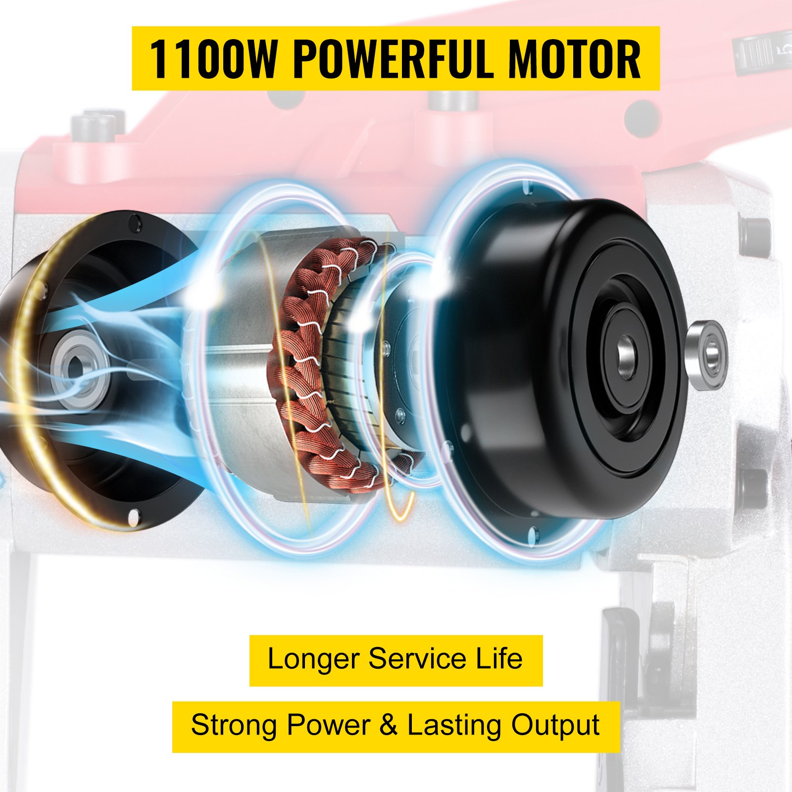 Sierra de cinta portátil VEVOR, motor de 1100 W, gran potencia, salida duradera, vida útil más larga