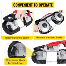 Sierra de cinta portátil VEVOR, sierra de cinta inalámbrica con base de acero de aleación extraíble de 110 V, sierra de cinta manual con capacidad de corte de 5 pulgadas, sierra de cinta portátil de velocidad variable, sierra de cinta de corte profundo con motor de 10 amperios para madera de metal