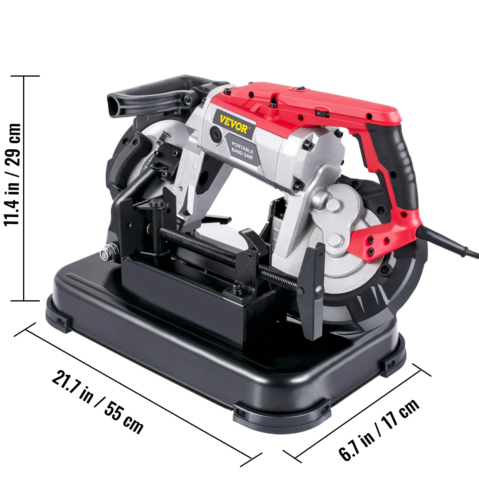 Sierra de cinta portátil VEVOR, 110 V, base de acero de aleación extraíble, inalámbrica, capacidad de corte de 5 pulgadas, sierra de cinta manual, sierra de cinta portátil de velocidad variable, motor de 10 A, sierra de cinta de corte profundo para metal y madera.