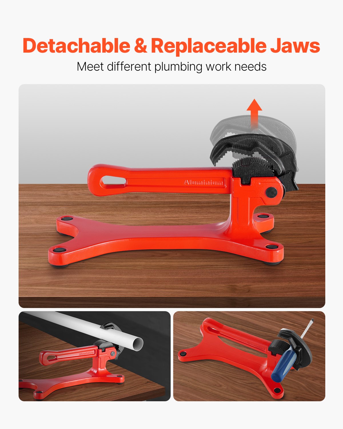 Tornillo de banco portátil VEVOR, tornillo de banco ligero de aluminio con capacidad de sujeción de 1/8" a 1-1/2", ideal para instalación, reparación y mantenimiento de plomería en obra.