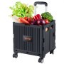 Carrito utilitario plegable VEVOR cargado con verduras frescas, incluidos apio, zanahorias, tomates y brócoli.