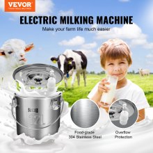 VEVOR Ordeñadora de cabras, cubeta de acero inoxidable 304 de 12 L, ordeñadora eléctrica de vacío de pulsación automática, ordeñadora portátil con vasos y tubos de silicona de grado alimenticio, succión ajustable para vacas y ovejas
