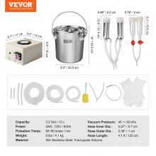 VEVOR Ordeñadora de cabras, cubeta de acero inoxidable 304 de 12 L, ordeñadora eléctrica de vacío de pulsación automática, ordeñadora portátil con vasos y tubos de silicona de grado alimenticio, succión ajustable para vacas y ovejas