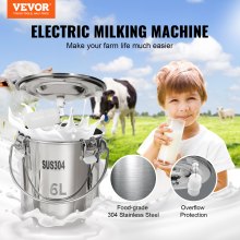 VEVOR Ordeñadora de cabras, cubeta de acero inoxidable 304 de 6 L, ordeñadora eléctrica de vacío de pulsación automática, ordeñadora portátil con tazas y tubos de silicona de grado alimenticio, succión ajustable para vacas y ovejas