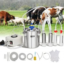 VEVOR Ordeñadora de cabras, cubeta de acero inoxidable 304 de 6 L, ordeñadora eléctrica de vacío de pulsación automática, ordeñadora portátil con tazas y tubos de silicona de grado alimenticio, succión ajustable para vacas y ovejas