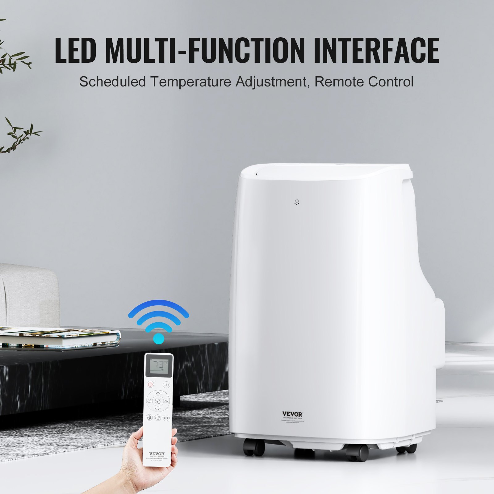 Aire acondicionado portátil VEVOR de 12 000 BTU, 3 en 1 con control remoto, para 550-700 pies cuadrados, modo frío/deshumidificador/ventilador, bajo nivel de ruido y accesorios de alta gama para el hogar, la oficina y el dormitorio, color blanco.