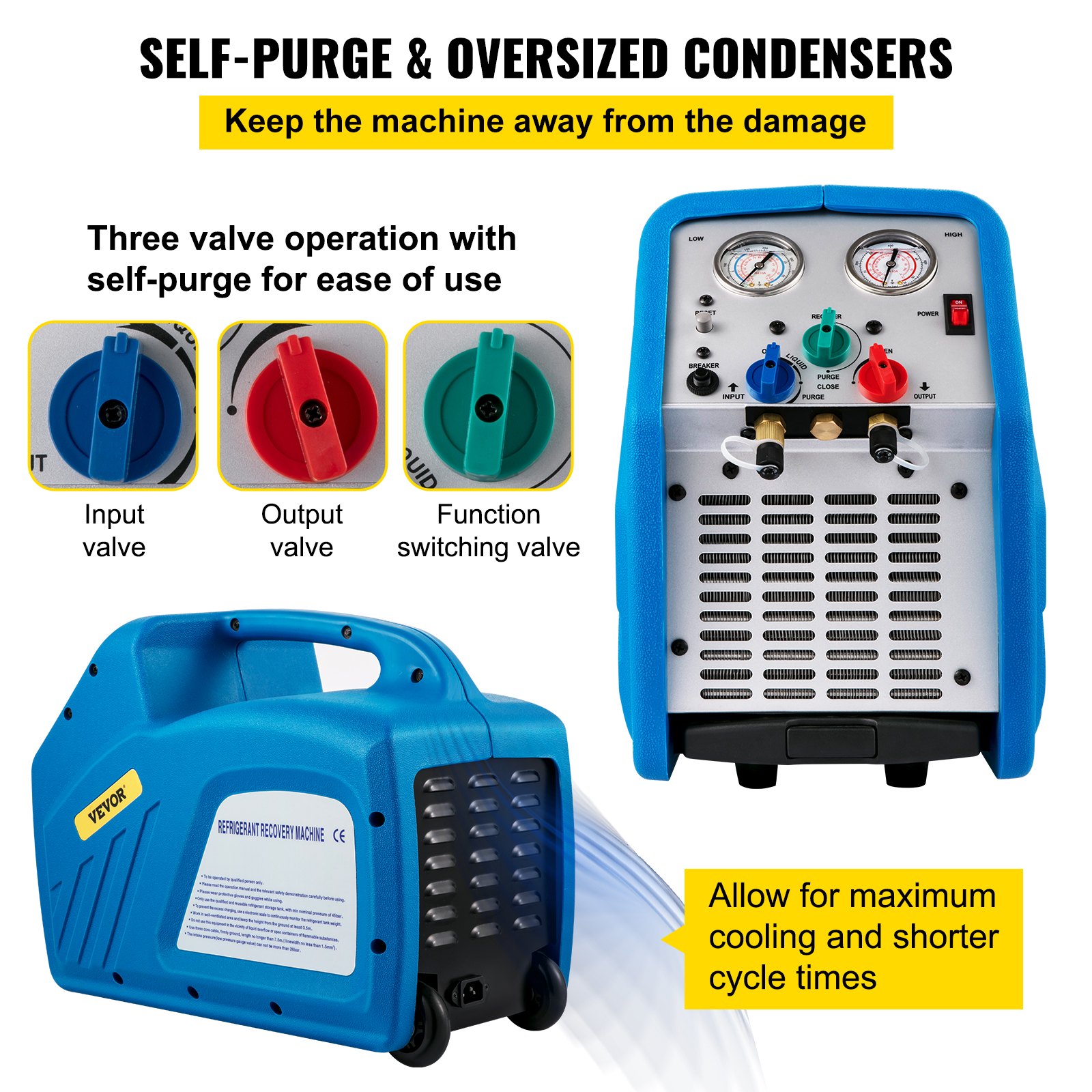 Máquina de recuperación de refrigerante VEVOR, 1 HP, cilindros dobles, recuperación de refrigerante HVAC de 115 V 60 Hz, máquina de recuperación de CA portátil para aire acondicionado, refrigerante, automotriz, azul