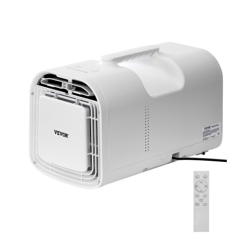 Aire acondicionado portátil VEVOR, 4250 BTU, 3 velocidades, temporizador de 24 horas, control remoto, temperatura ajustable de 16 a 32 °C, para acampar al aire libre, autocaravanas o uso doméstico, color blanco.