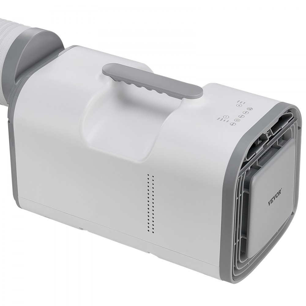 Aire acondicionado portátil VEVOR, 4250 BTU, 3 velocidades, temporizador de 24 horas, ajustable de 16 a 32 °C, compatible con CA/CC, para acampar al aire libre, autocaravanas o uso doméstico, color blanco.