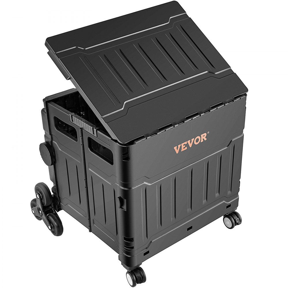 Carro sube escaleras robusto VEVOR con tapa plegable y seis ruedas para facilitar el transporte.