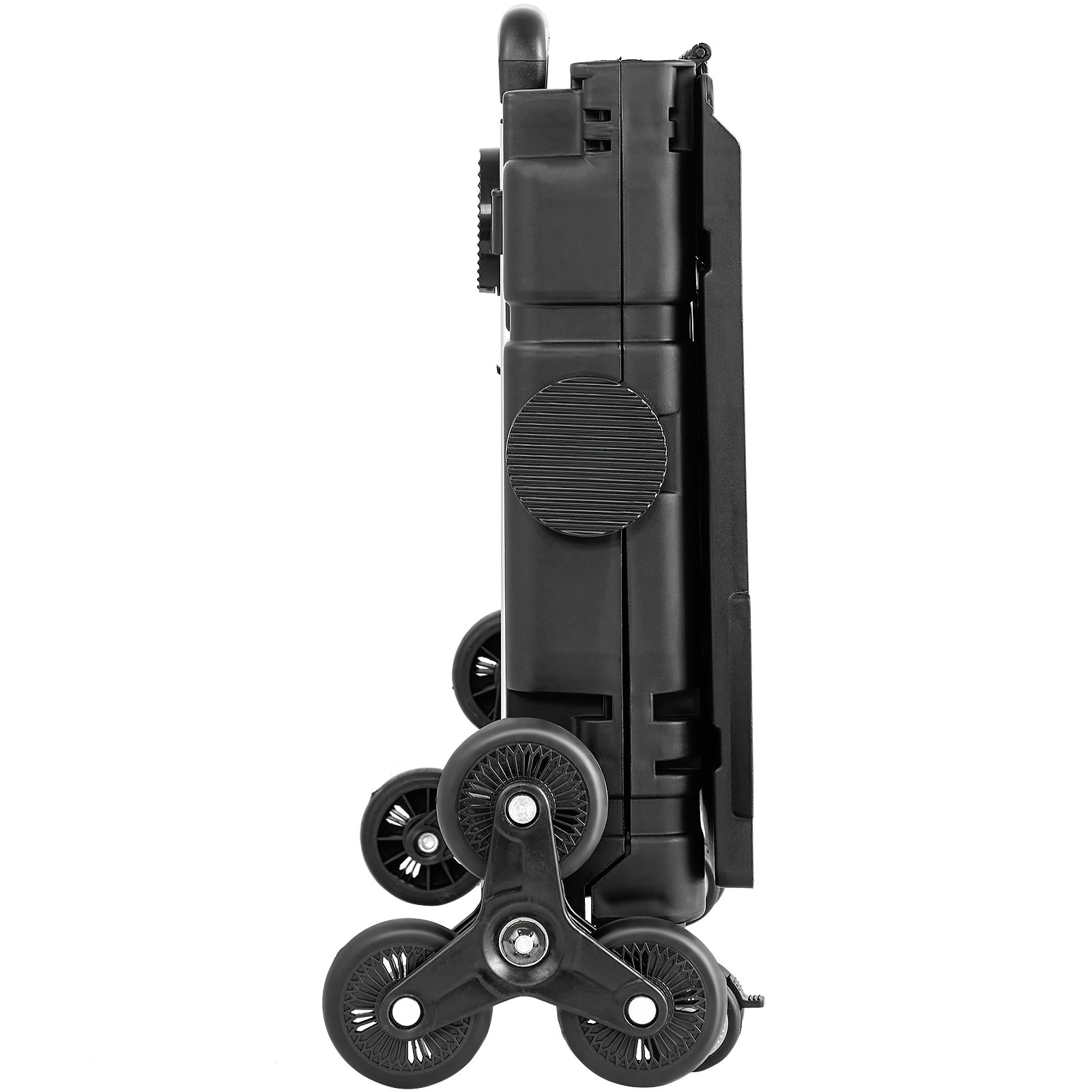 Carro sube escaleras VEVOR plegable con diseño de tres ruedas para fácil transporte y almacenamiento.