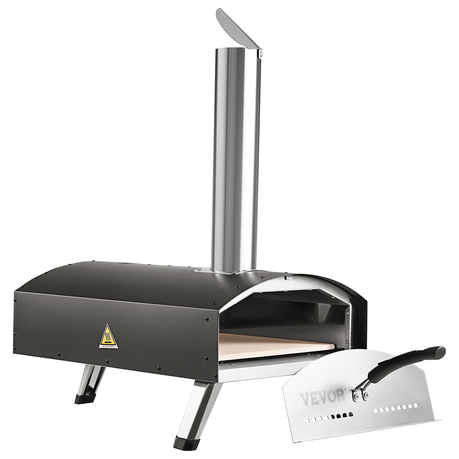 VEVOR Horno para exteriores de 12 pulgadas con pellets y carbón vegetal, parrilla exterior portátil de acero inoxidable con piedra para pizza, cubierta impermeable, pala, quemador de madera para acampar en el patio trasero, negro