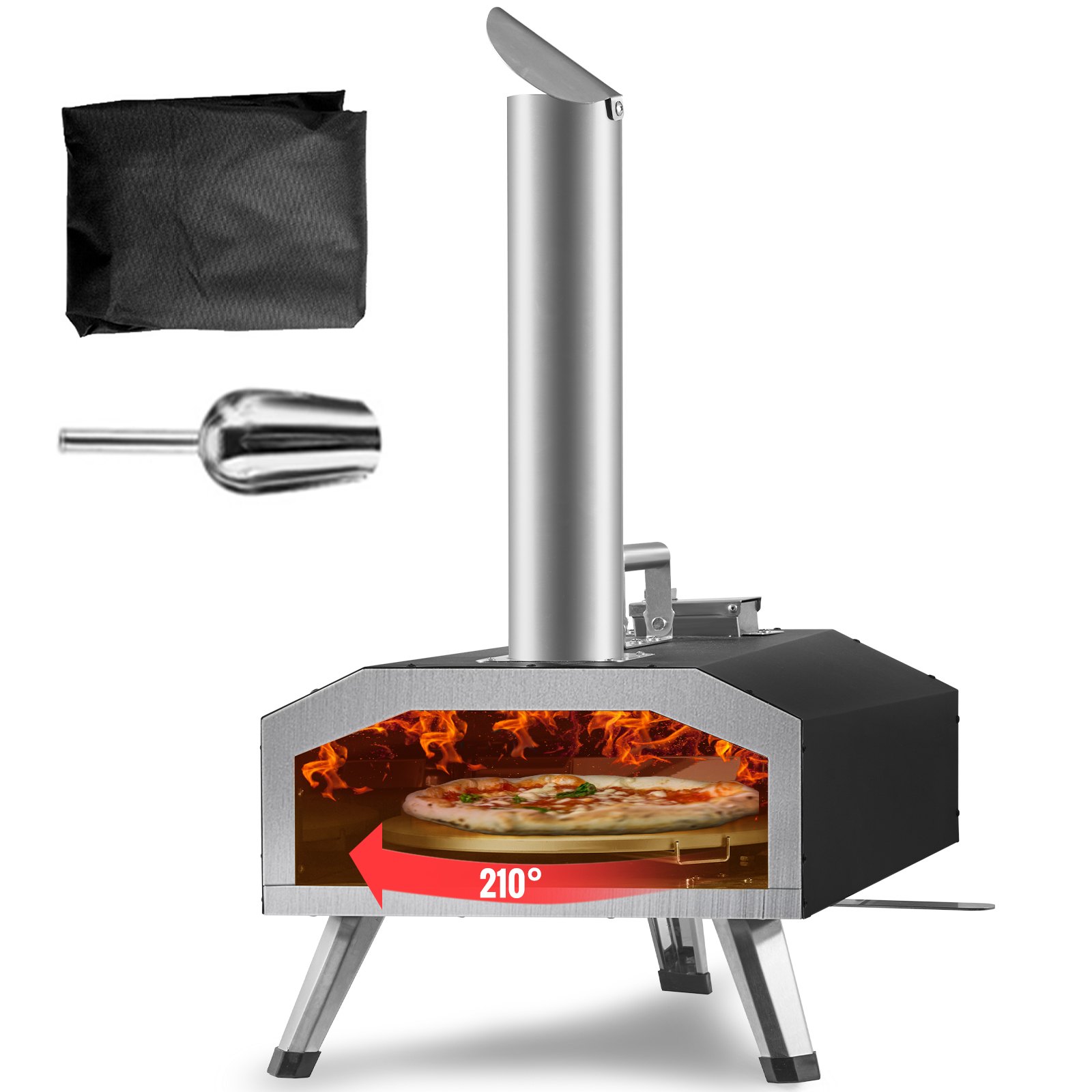 Horno de pizza multicombustible para exteriores VEVOR, de 30 cm (12 pulgadas) de leña y gas con piedra giratoria, parrilla de pizza de pellets de propano de doble combustible para patio, hornos de pizza portátiles para exteriores, con certificación CSF
