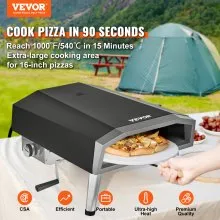 VEVOR Horno de pizza al aire libre, 16 pulgadas, máquina de pizza a gas, parrilla de pizza portátil exterior de acero inoxidable con piedra de pizza giratoria de 360°, cubierta impermeable, cáscara, termómetro IR, quemador de gas, listado CSA