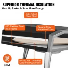 VEVOR Horno de pizza al aire libre, 16 pulgadas, máquina de pizza a gas, parrilla de pizza portátil exterior de acero inoxidable con piedra de pizza giratoria de 360°, cubierta impermeable, cáscara, termómetro IR, quemador de gas, listado CSA