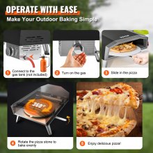 VEVOR Horno de pizza al aire libre, 16 pulgadas, máquina de pizza a gas, parrilla de pizza portátil exterior de acero inoxidable con piedra de pizza giratoria de 360°, cubierta impermeable, cáscara, termómetro IR, quemador de gas, listado CSA