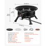Brasero de propano VEVOR de 48 cm (19 pulgadas), 53.000 BTU, portátil, con parrilla y rocas de lava, llama ajustable, patas plegables, sin humo, para exteriores, ideal para acampar, patio, jardín, terraza, caravana, color negro.