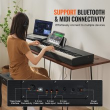 Piano digital VEVOR de 88 teclas con teclado doble, pedal de sustain y altavoces