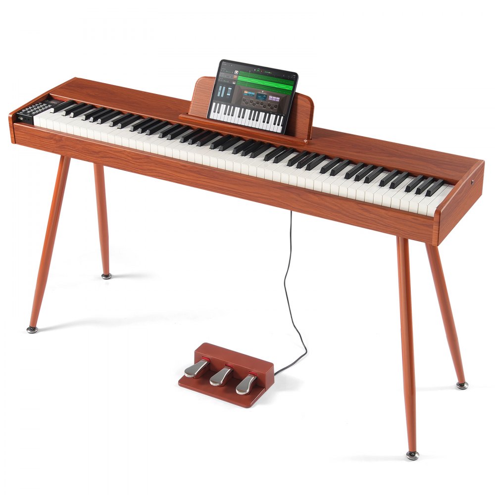 Piano digital contrapesado VEVOR, 88 teclas totalmente contrapesadas, piano eléctrico con teclado dual y altavoces, soporte de piano de cuatro patas con auriculares, 200 tonos y ritmos, compatible con Bluetooth/USB/MIDI, para principiantes.