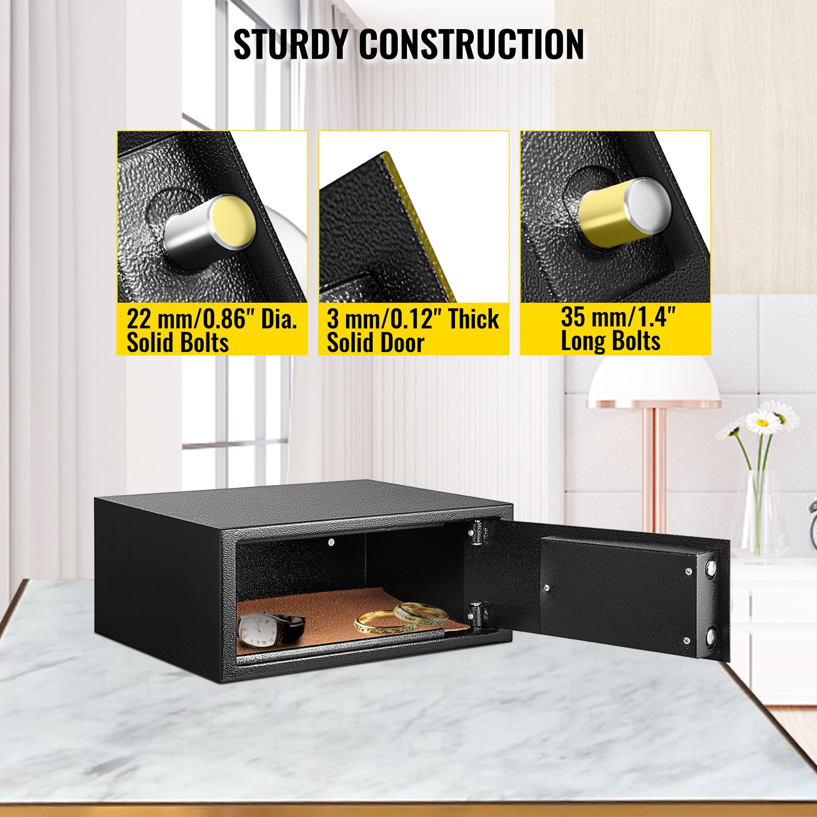 VEVOR Caja de seguridad de 0.8 pies cúbicos, caja de seguridad con cerradura digital, caja de seguridad digital, con dos llaves, construcción de acero al carbono, ideal para el hogar, hotel y oficina